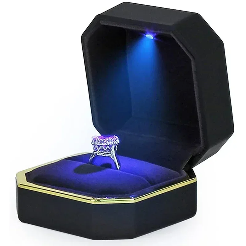 Kotak Cincin Ganda Baru, Kotak - Velvet Ring Box Led Light Proposal ulasan dan harga