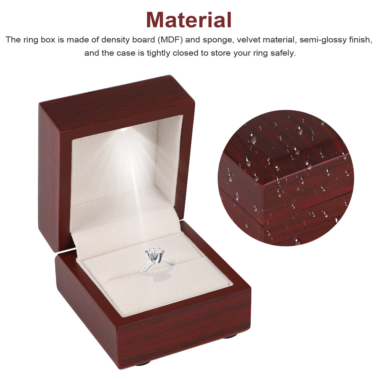 1 Buah Kotak Cincin Kayu Berla - Velvet Ring Box Led Light Proposal ulasan dan harga