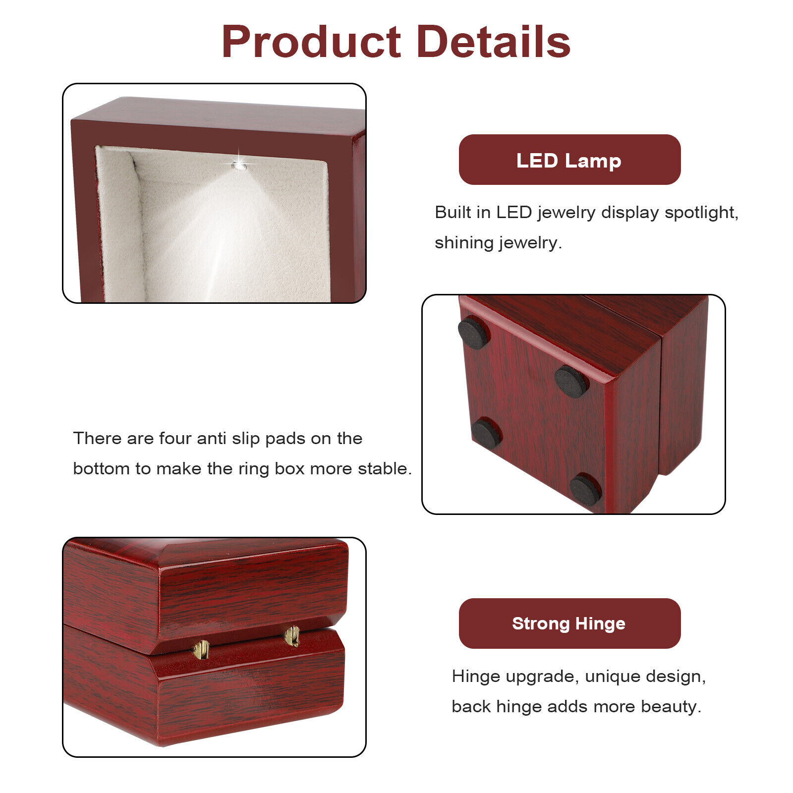 1 Buah Kotak Cincin Kayu Berla - Velvet Ring Box Led Light Proposal ulasan dan harga